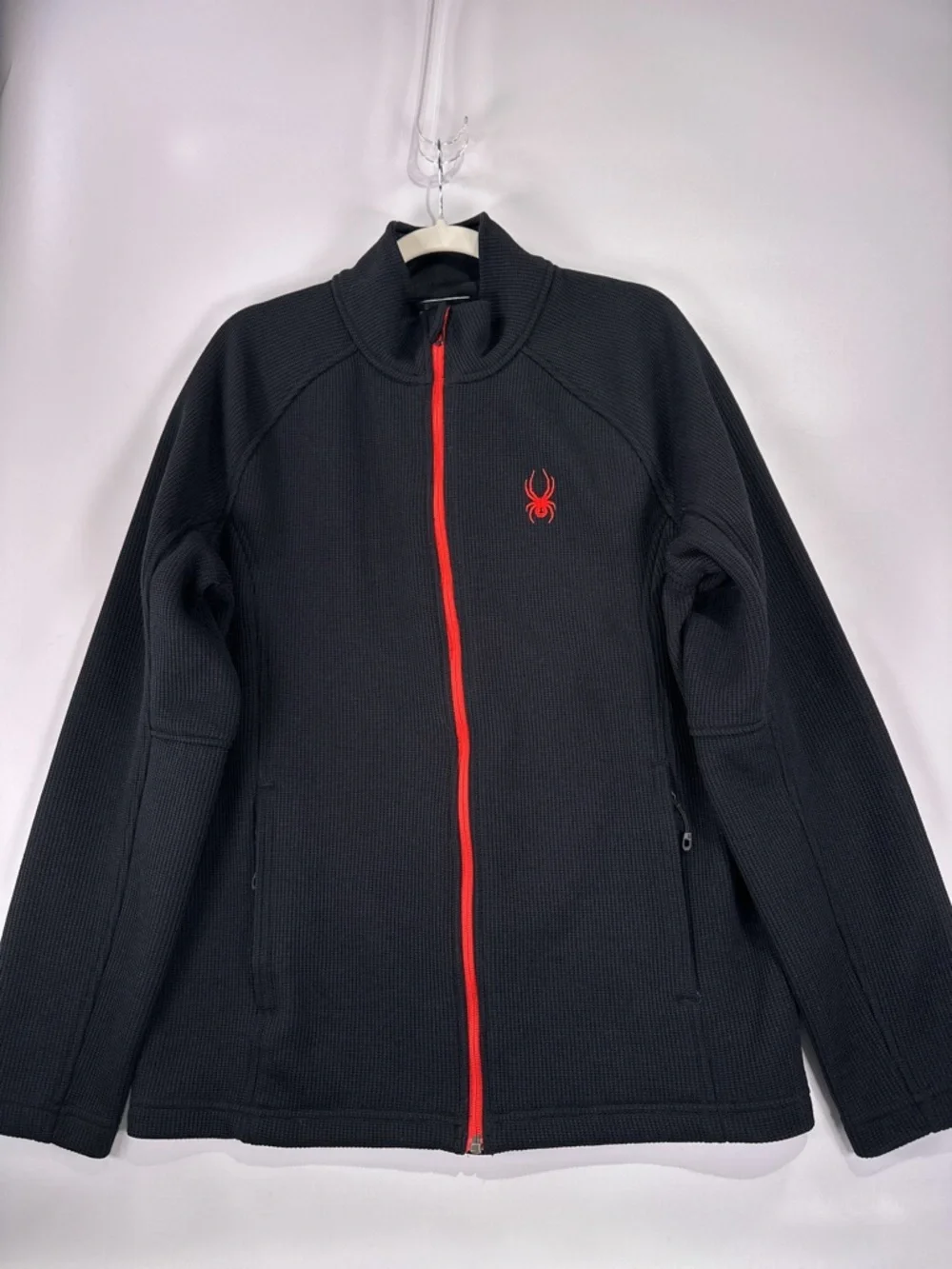 Spyder Men's Constant Full Zip Waffle Knit Sweater Jacket Black Red Large